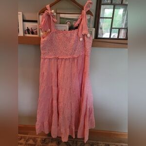 Crown & Ivy, euc, size XXL, smocked maxi seersucker dress,  tie shoulders